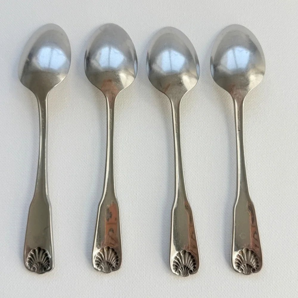 Oneida Teaspoons Unisex 6in Silver Good Chateau Shell Stainless Set of 4 109